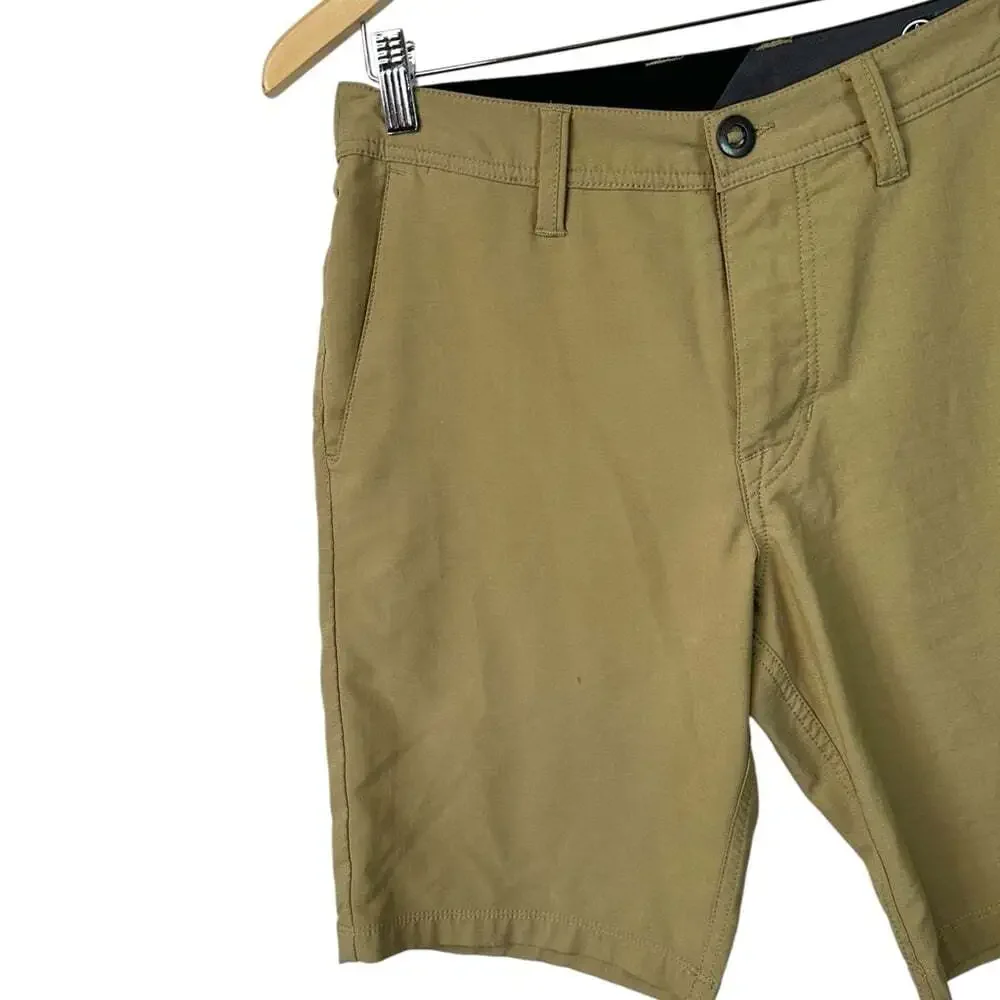 Volcom Surf Turf Tan Shorts 2 Way Stretch Flat Front Hybrid Casual 28